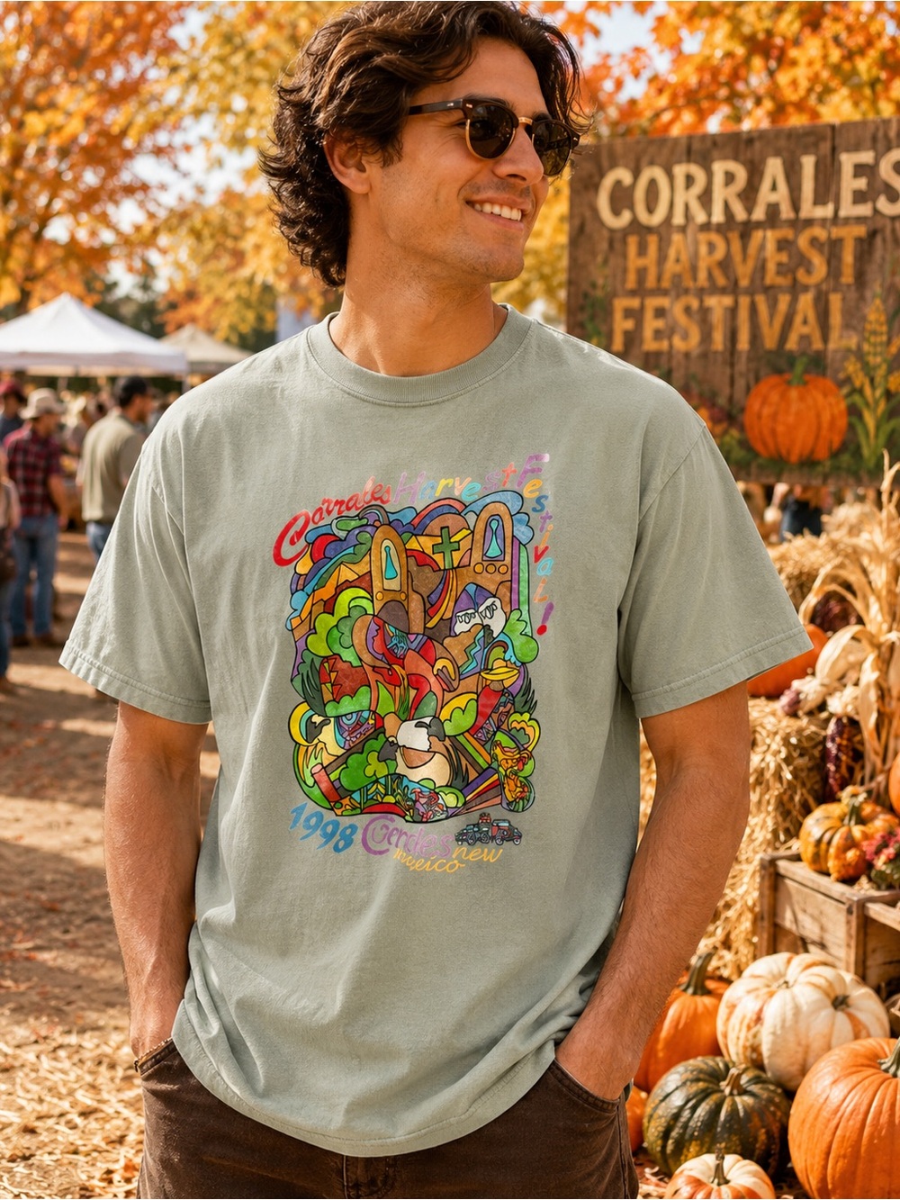 Vintage 1998 Corrales Harvest Festival New Mexico Hanes Beefy-T Tee XL Rare